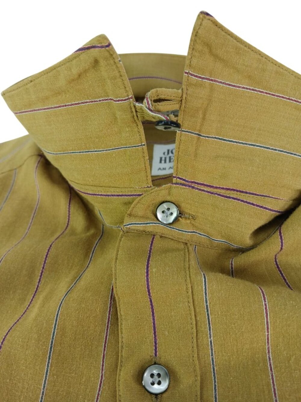 Vintage John Henry Mustard Yellow Striped Button Up Shirt Size 17 34-35 Athletic - Picture 15 of 15